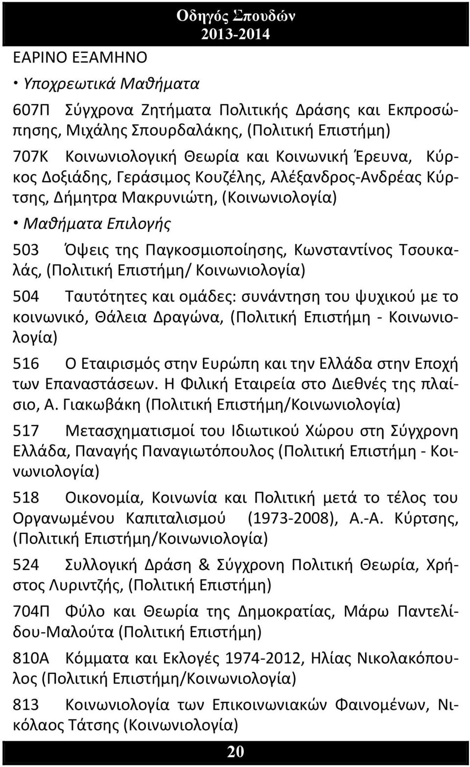 Επιστήμη/ Κοινωνιολογία) 504 Ταυτότητες και ομάδες: συνάντηση του ψυχικού με το κοινωνικό, Θάλεια Δραγώνα, (Πολιτική Επιστήμη Κοινωνιολογία) 516 Ο Εταιρισμός στην Ευρώπη και την Ελλάδα στην Εποχή των