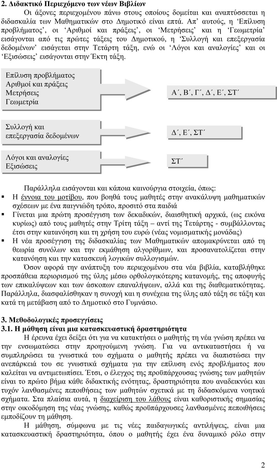 ενώ οι Λόγοι και αναλογίες και οι Εξισώσεις εισάγονται στην Έκτη τάξη.