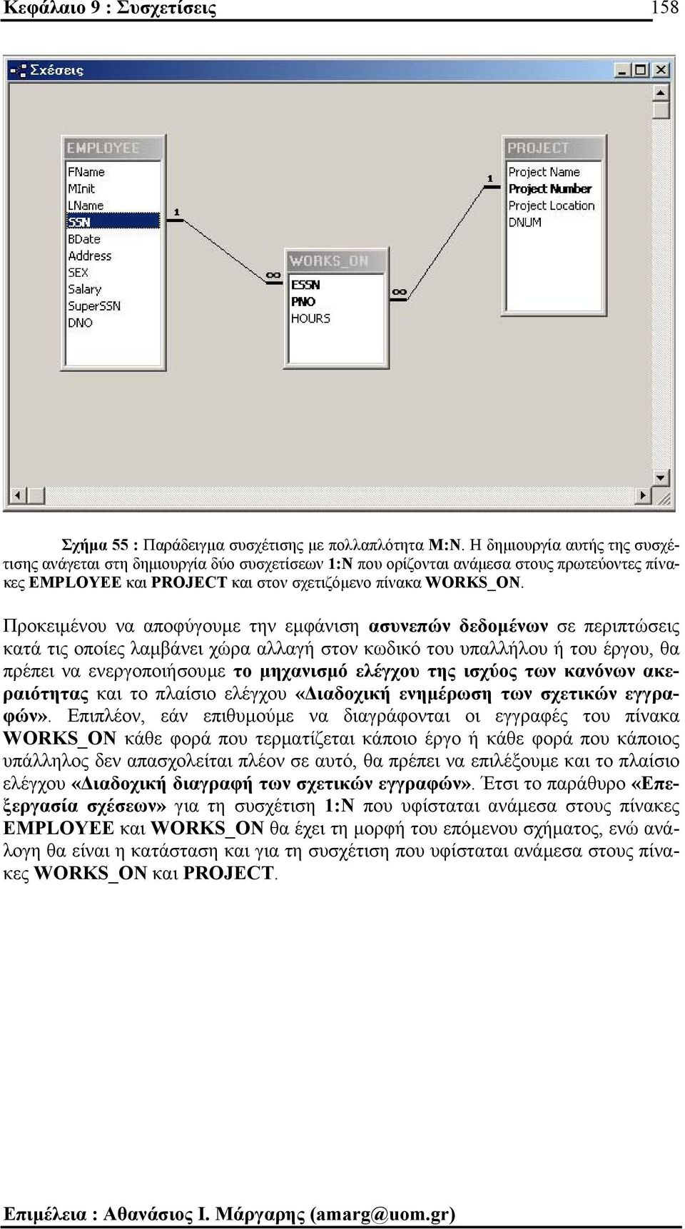 Προκειµένου να αποφύγουµε την εµφάνιση ασυνεπών δεδοµένων σε περιπτώσεις κατά τις οποίες λαµβάνει χώρα αλλαγή στον κωδικό του υπαλλήλου ή του έργου, θα πρέπει να ενεργοποιήσουµε το µηχανισµό ελέγχου