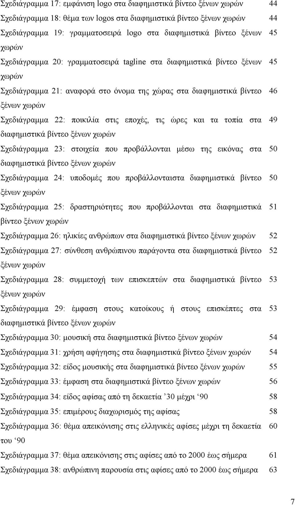 22: ποικιλία στις εποχές, τις ώρες και τα τοπία στα 49 διαφημιστικά βίντεο ξένων χωρών Σχεδιάγραμμα 23: στοιχεία που προβάλλονται μέσω της εικόνας στα 50 διαφημιστικά βίντεο ξένων χωρών Σχεδιάγραμμα