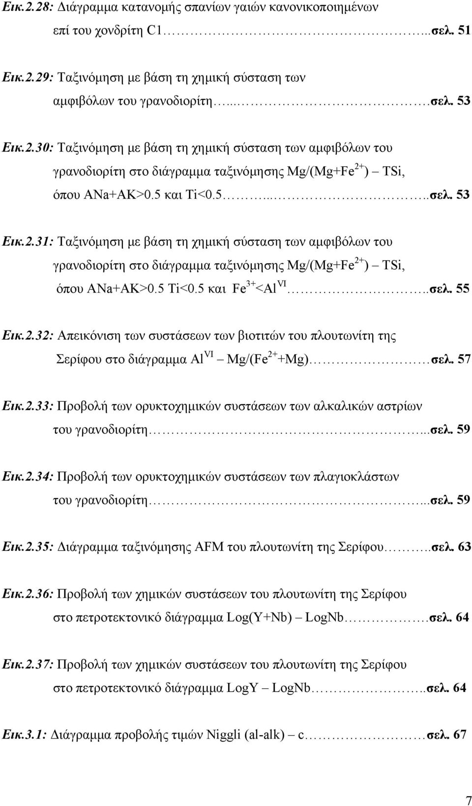 2.32: Απεικόνιση των συστάσεων των βιοτιτών του πλουτωνίτη της Σερίφου στο διάγραμμα Al VI Mg/(Fe 2+ +Mg) σελ. 57 Εικ.2.33: Προβολή των ορυκτοχημικών συστάσεων των αλκαλικών αστρίων του γρανοδιορίτη.