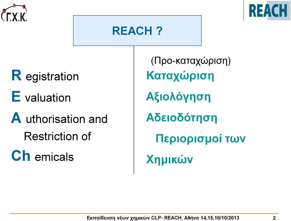 Restriction of Ch emicals (Προ-καταχώριση) Καταχώριση