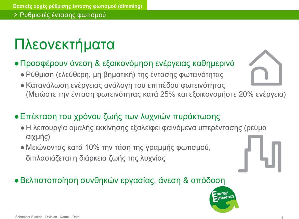 20% ενέργεια) Επέκταση του χρόνου ζωής των λυχνιών πυράκτωσης Η λειτουργία ομαλής εκκίνησης εξαλείφει φαινόμενα υπερέντασης (ρεύμα