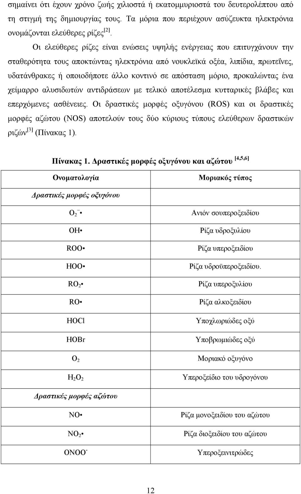 απόσταση µόριο, προκαλώντας ένα χείµαρρο αλυσιδωτών αντιδράσεων µε τελικό αποτέλεσµα κυτταρικές βλάβες και επερχόµενες ασθένειες.