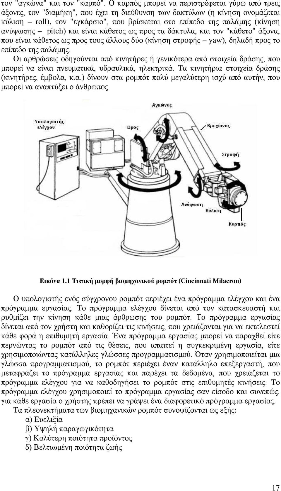 (κίνηση ανύψωσης pitch) και είναι κάθετος ως προς τα δάκτυλα, και τον "κάθετο" άξονα, που είναι κάθετος ως προς τους άλλους δύο (κίνηση στροφής yaw), δηλαδή προς το επίπεδο της παλάμης.