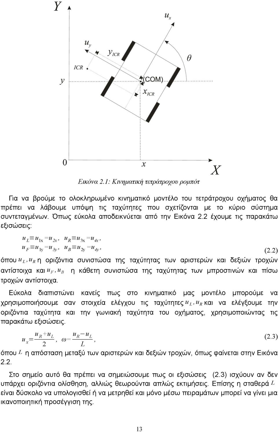 Όπως εύκολα αποδεικνύεται από την 2 έχουμε τις παρακάτω εξισώσεις: u L u1x =u 2x, u R u 3x =u4x, u F u 1y =u 3y, u B u 2y =u4y, (2.