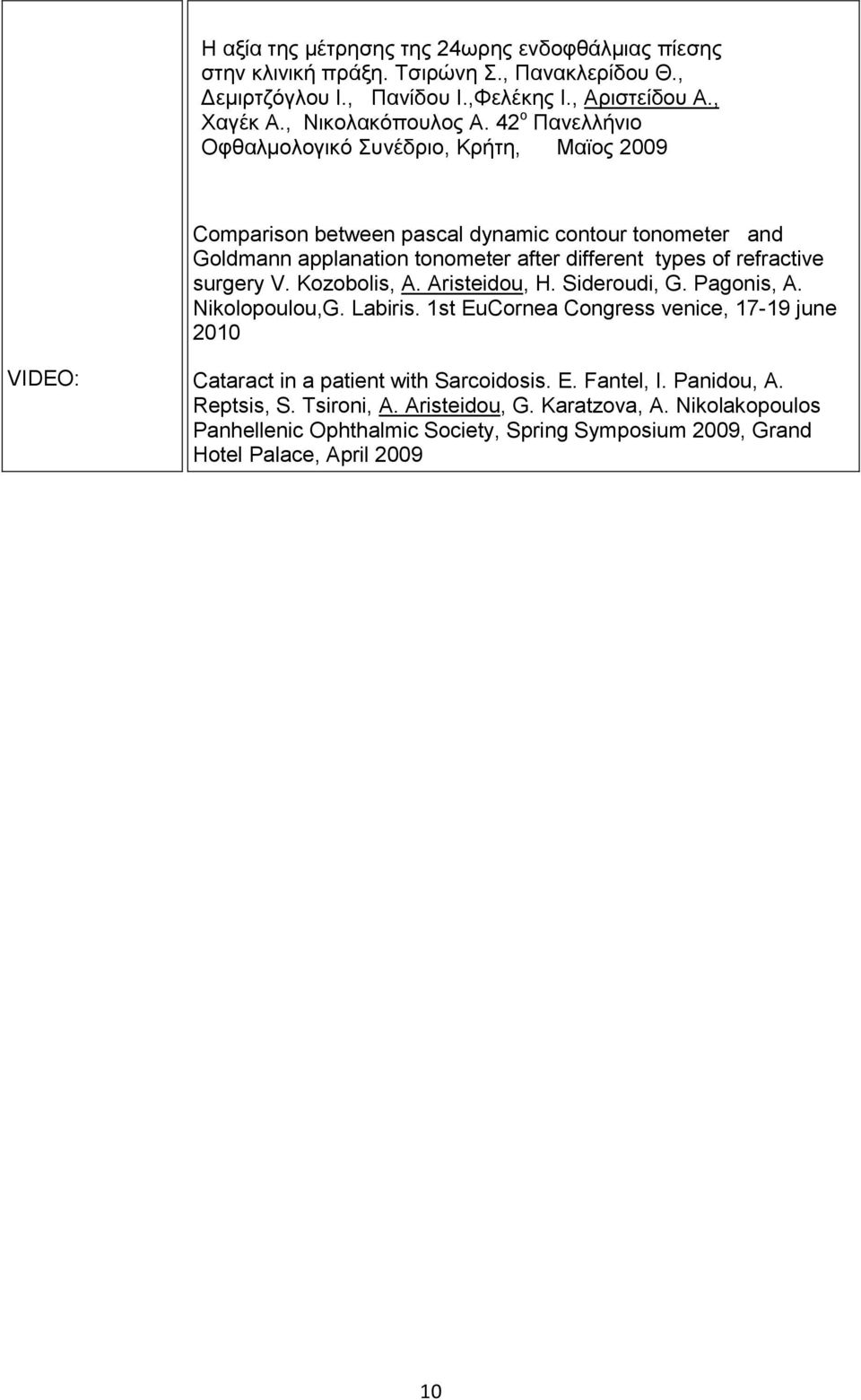 surgery V. Kozobolis, A. Aristeidou, H. Sideroudi, G. Pagonis, A. Nikolopoulou,G. Labiris.