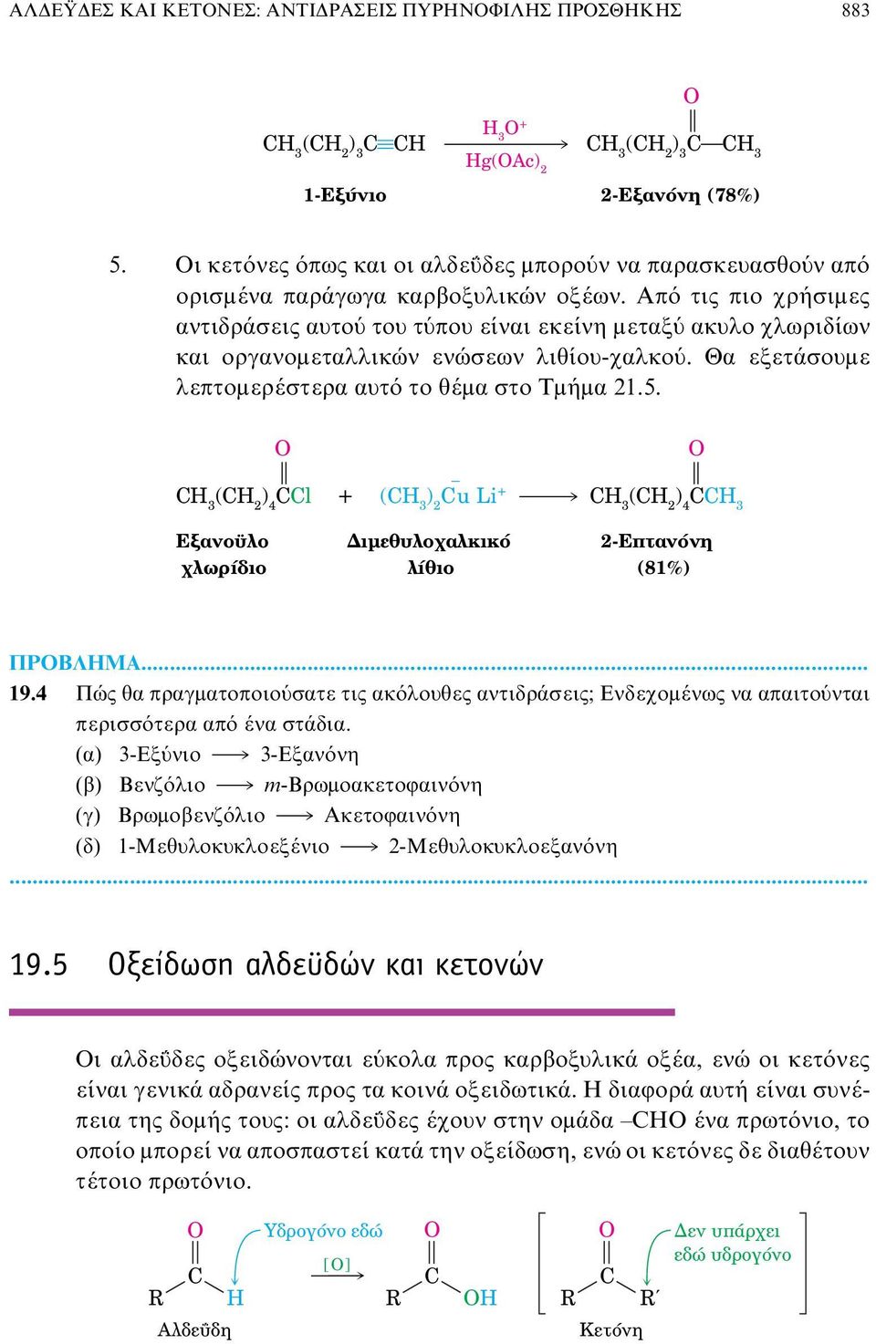 Aπό τις πιο χρήσιμες αντιδράσεις αυτού του τύπου είναι εκείνη μεταξύ ακυλο χλωριδίων και οργανομεταλλικών ενώσεων λιθίου-χαλκού. Θα εξετάσουμε λεπτομερέστερα αυτό το θέμα στο Tμήμα 21.5.