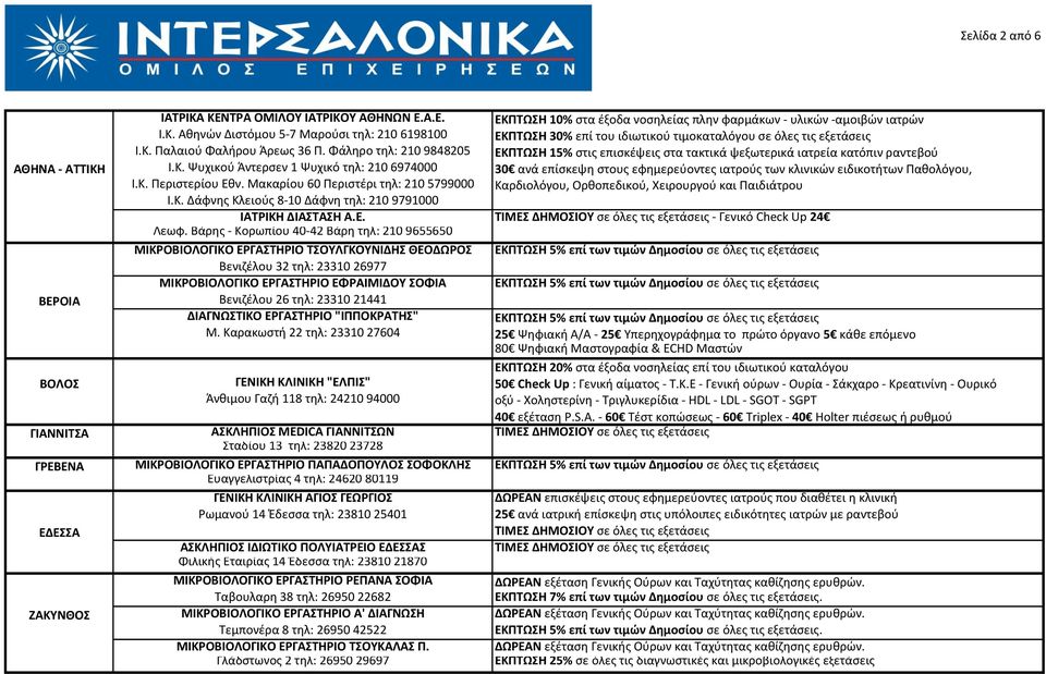 Κ. Ρεριςτερίου Εκν. Μακαρίου 60 Ρεριςτζρι τθλ: 210 5799000 Καρδιολόγου, Ορκοπεδικοφ, Χειρουργοφ και Ραιδιάτρου Ι.Κ. Δάφνθσ Κλειοφσ 8-10 Δάφνθ τθλ: 210 9791000 ΙΑΣΡΙΚΗ ΔΙΑΣΑΗ Α.Ε. - Γενικό Check Up 24 Λεωφ.