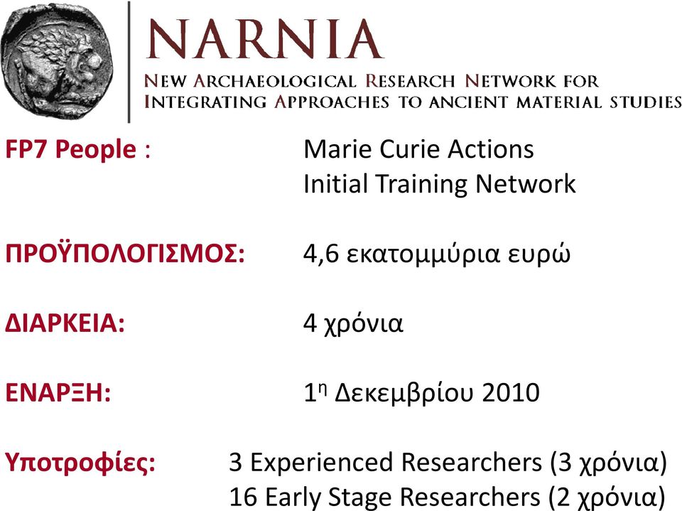 χρόνια ΕΝΑΡΞΗ: 1 η Δεκεμβρίου 2010 Υποτροφίες: 3