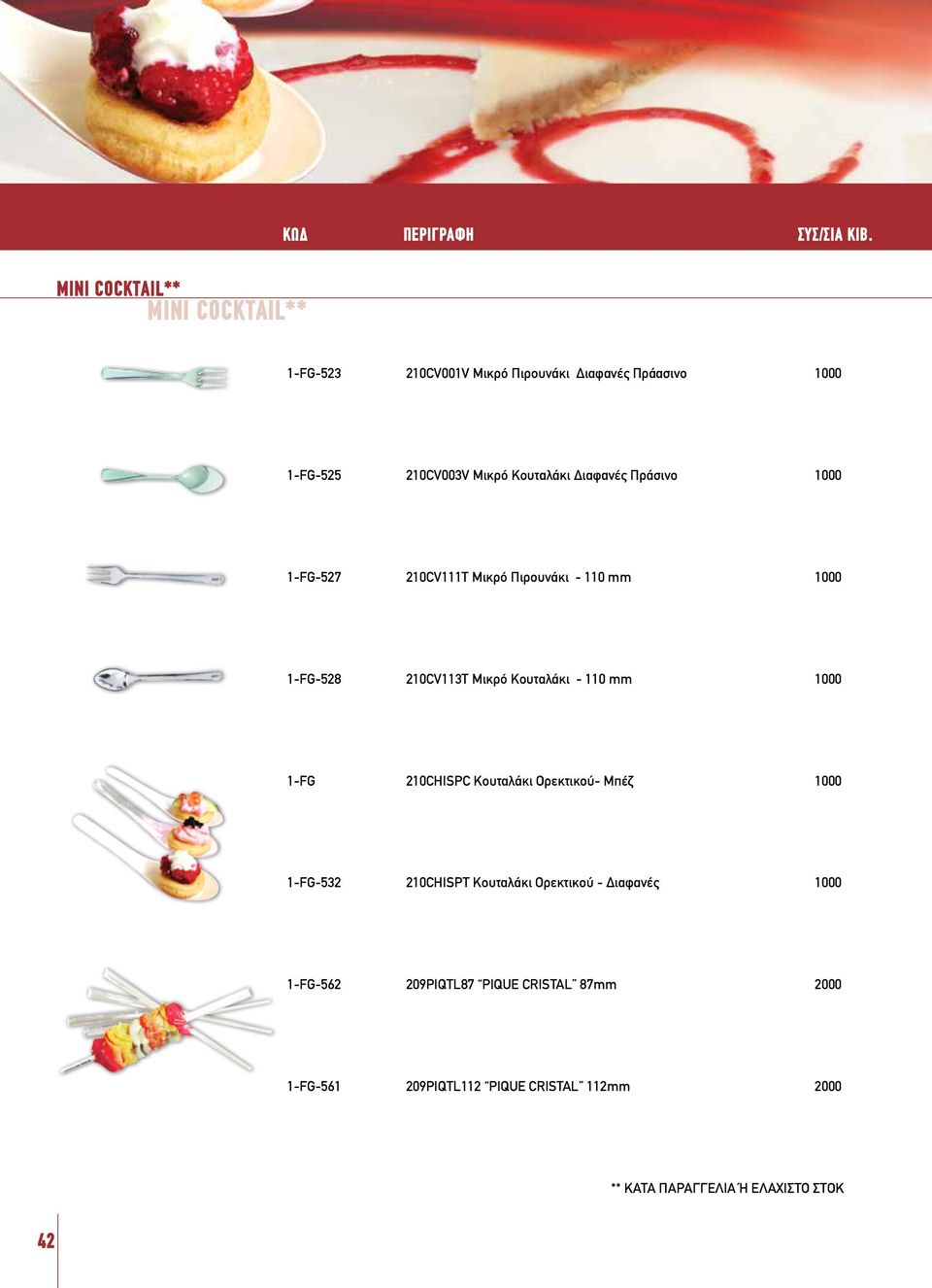 1-FG-527 210CV111T Μικρό Πιρουνάκι - 110 mm 1000 1-FG-528 210CV113T Μικρό Κουταλάκι - 110 mm 1000 1-FG 210CHISPC