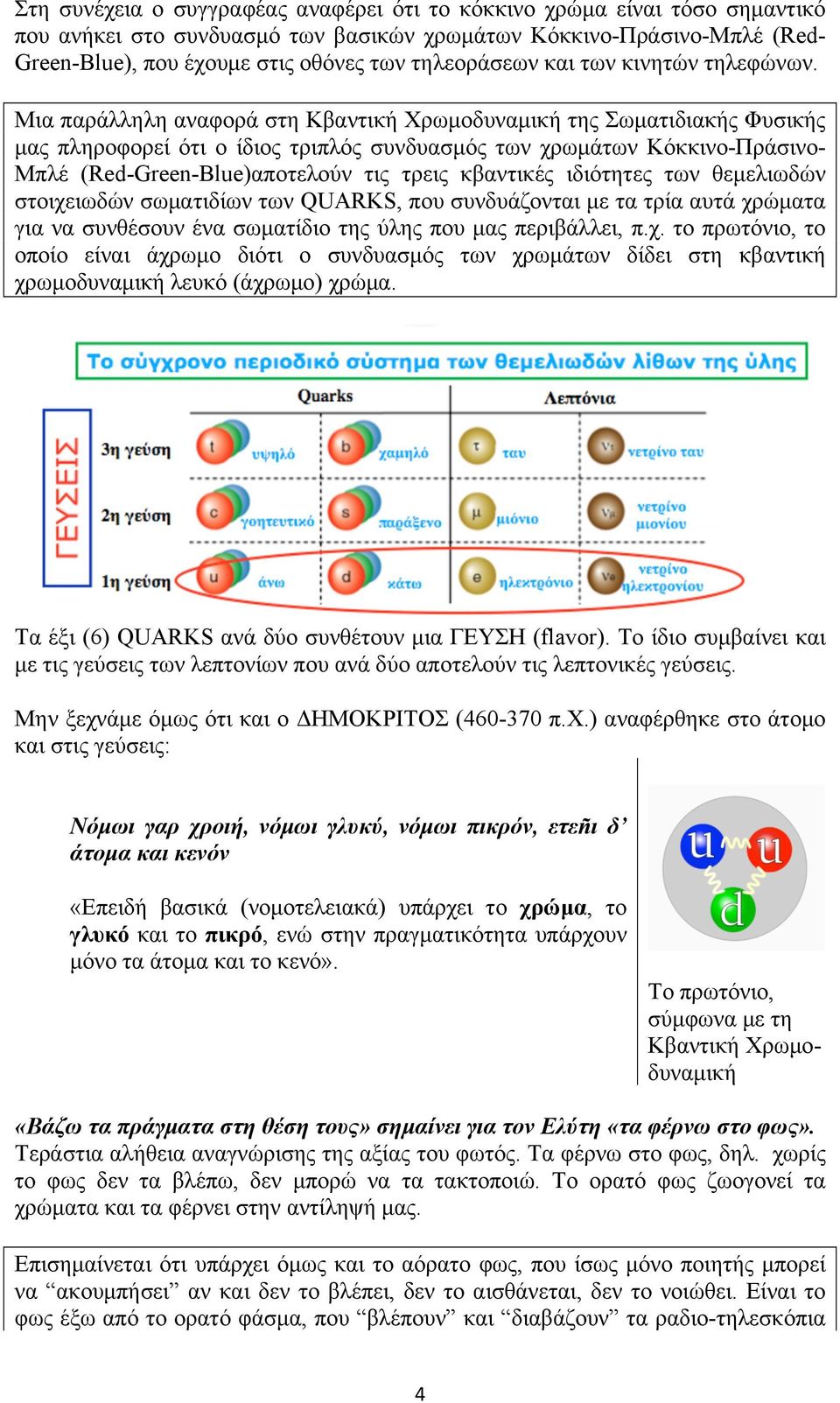 Μια παράλληλη αναφορά στη Κβαντική Χρωµοδυναµική της Σωµατιδιακής Φυσικής µας πληροφορεί ότι ο ίδιος τριπλός συνδυασµός των χρωµάτων Κόκκινο-Πράσινο- Μπλέ (Red-Green-Blue)αποτελούν τις τρεις