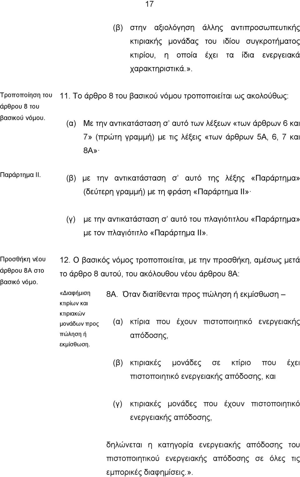 (β) με την αντικατάσταση σʼ αυτό της λέξης «Παράρτημα» (δεύτερη γραμμή) με τη φράση «Παράρτημα ΙI» (γ) με την αντικατάσταση σʼ αυτό του πλαγιότιτλου «Παράρτημα» με τον πλαγιότιτλο «Παράρτημα II».