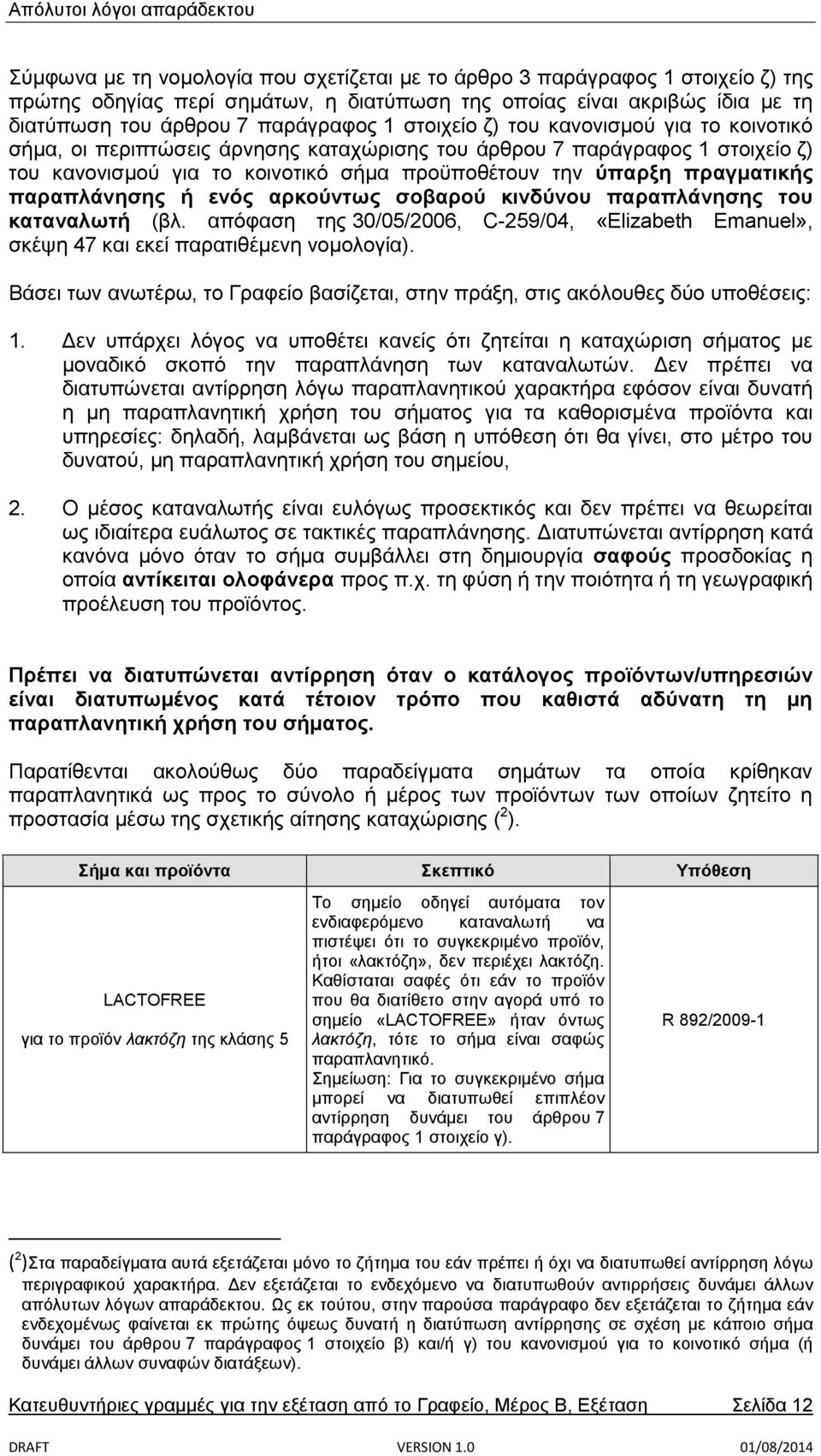 παραπλάνησης ή ενός αρκούντως σοβαρού κινδύνου παραπλάνησης του καταναλωτή (βλ. απόφαση της 30/05/2006, C-259/04, «Elizabeth Emanuel», σκέψη 47 και εκεί παρατιθέμενη νομολογία).