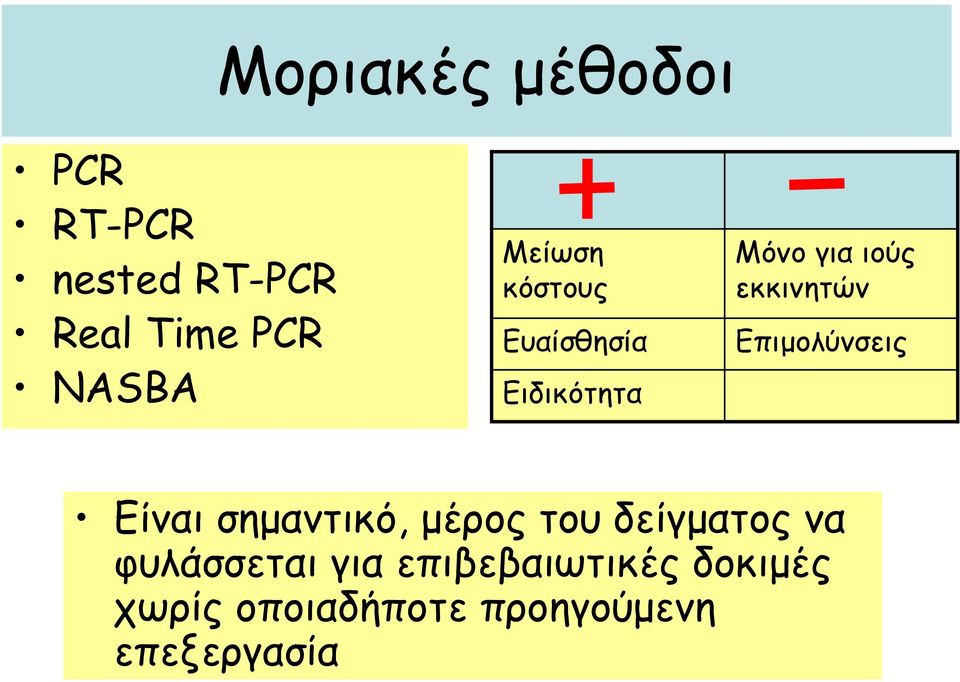 Επιμολύνσεις Είναι σημαντικό, μέρος του δείγματος να φυλάσσεται