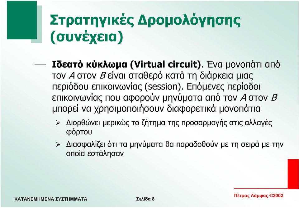 Επόµενες περίοδοι επικοινωνίας που αφορούν µηνύµατα από τον A στον B µπορεί να χρησιµοποιήσουν διαφορετικά