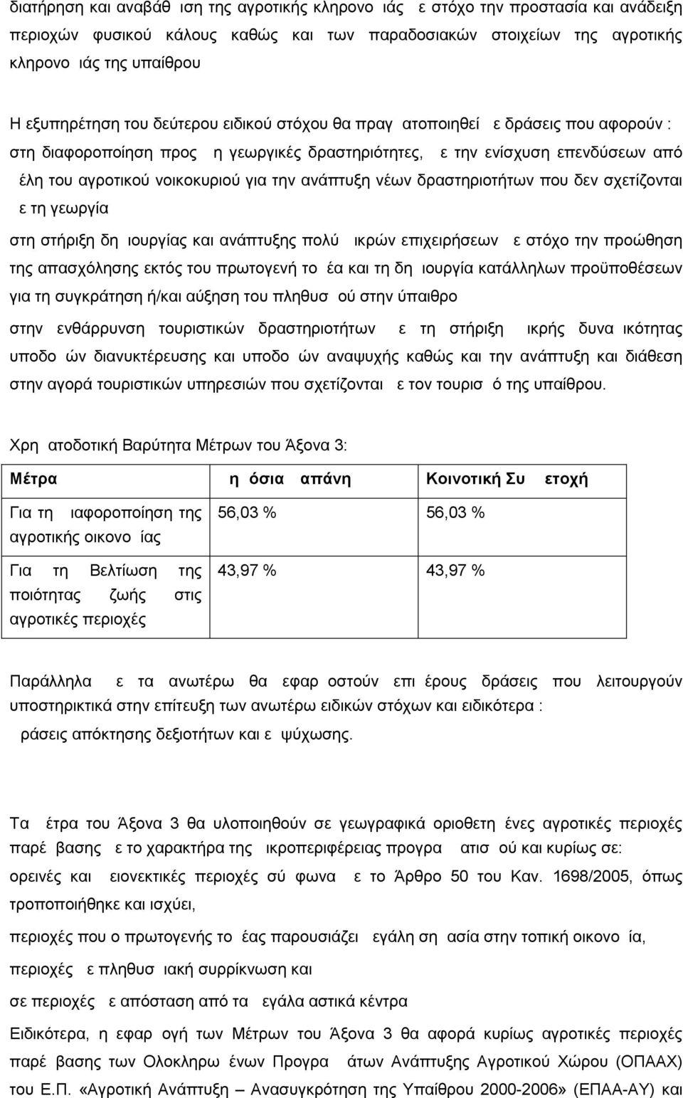 για την ανάπτυξη νέων δραστηριοτήτων που δεν σχετίζονται με τη γεωργία στη στήριξη δημιουργίας και ανάπτυξης πολύ μικρών επιχειρήσεων με στόχο την προώθηση της απασχόλησης εκτός του πρωτογενή τομέα