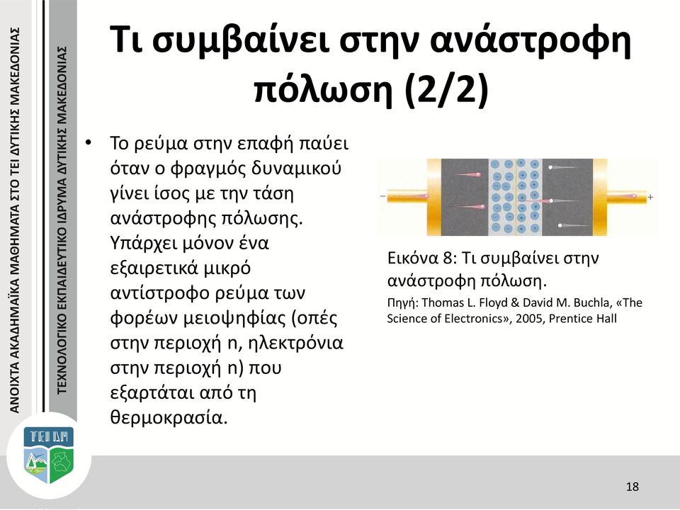 Υπάρχει μόνον ένα εξαιρετικά μικρό αντίστροφο ρεύμα των φορέων μειοψηφίας (οπές στην περιοχή n, ηλεκτρόνια