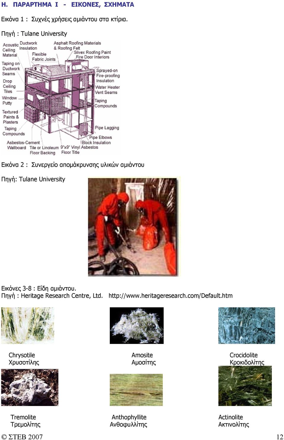 3-8 : Είδη αµιάντου. Πηγή : Heritage Research Centre, Ltd. http://www.heritageresearch.com/default.