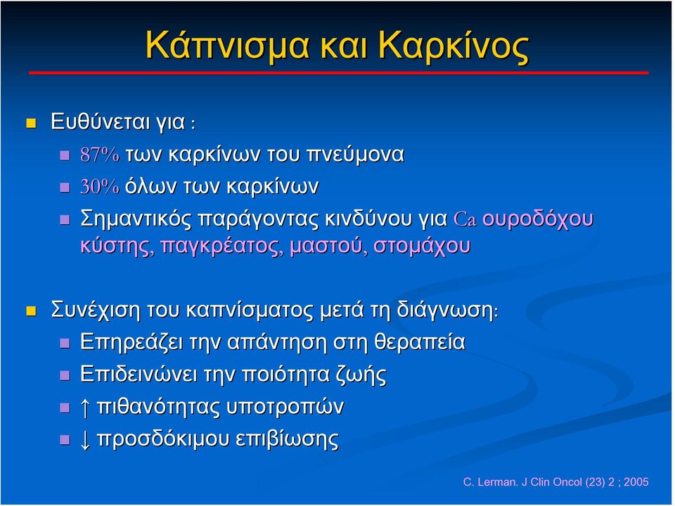 Συνέχιση του καπνίσματος μετά τη διάγνωση: Επηρεάζει την απάντηση στη θεραπεία Επιδεινώνει