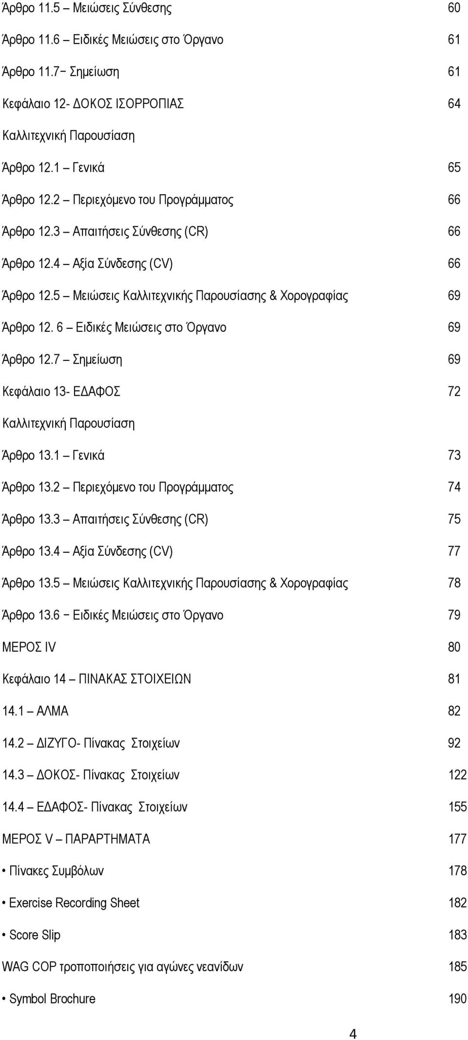 6 Ειδικές Μειώσεις στο Όργανο 69 Άρθρο 12.7 Σημείωση 69 Κεφάλαιο 13- ΕΔΑΦΟΣ 72 Καλλιτεχνική Παρουσίαση Άρθρο 13.1 Γενικά 73 Άρθρο 13.2 Περιεχόμενο του Προγράμματος 74 Άρθρο 13.