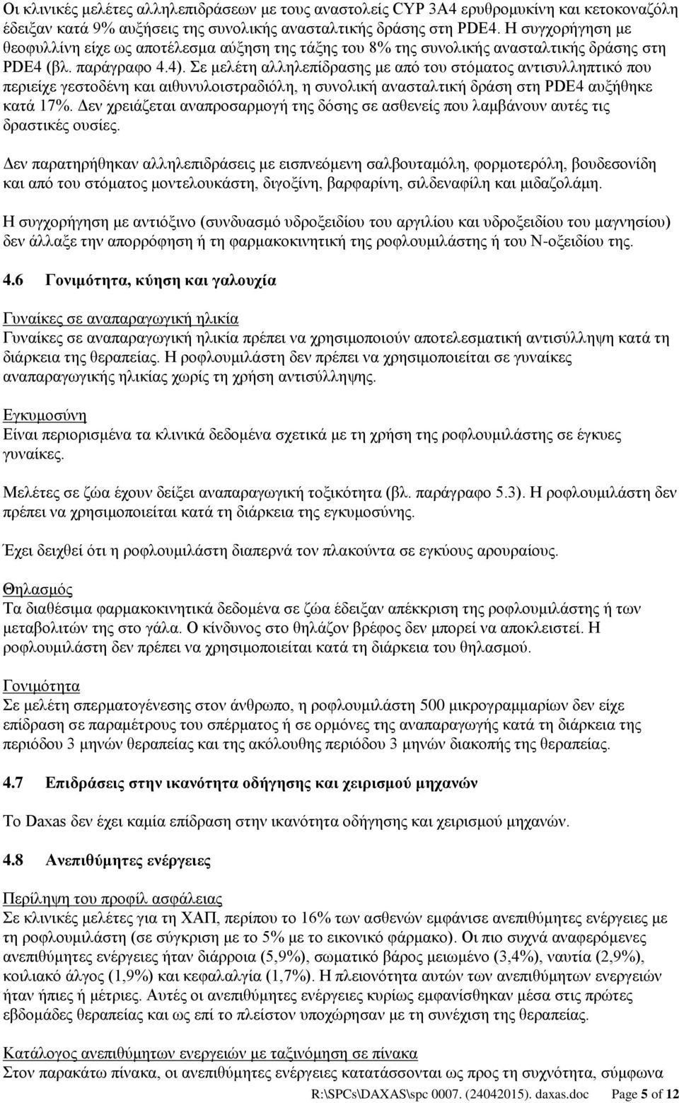 Σε μελέτη αλληλεπίδρασης με από του στόματος αντισυλληπτικό που περιείχε γεστοδένη και αιθυνυλοιστραδιόλη, η συνολική ανασταλτική δράση στη PDE4 αυξήθηκε κατά 17%.