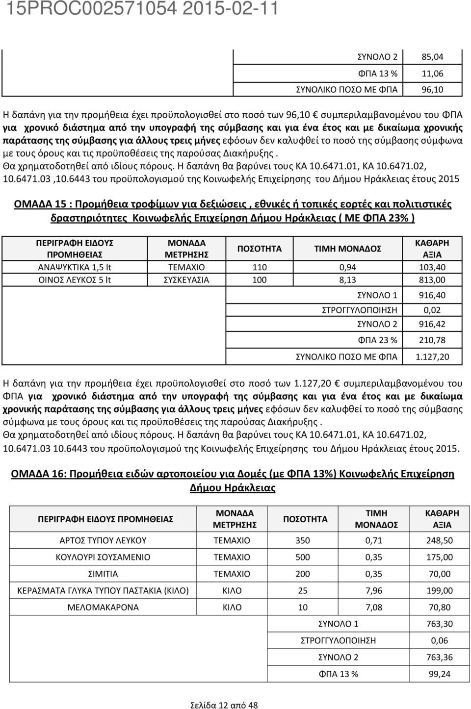 Διακήρυξης. Θα χρηματοδοτηθεί από ιδίους πόρους. Η δαπάνη θα βαρύνει τους ΚΑ 10.6471.01, ΚΑ 10.6471.02, 10.6471.03,10.