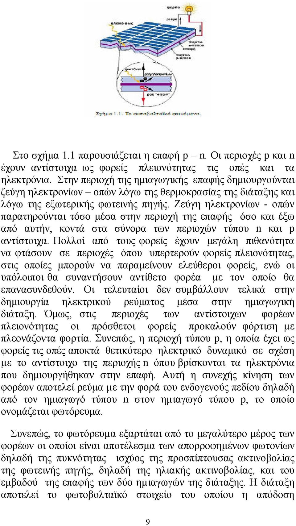 Ζεύγη ηλεκτρονίων - οπών παρατηρούνται τόσο µέσα στην περιοχή της επαφής όσο και έξω από αυτήν, κοντά στα σύνορα των περιοχών τύπου n και p αντίστοιχα.