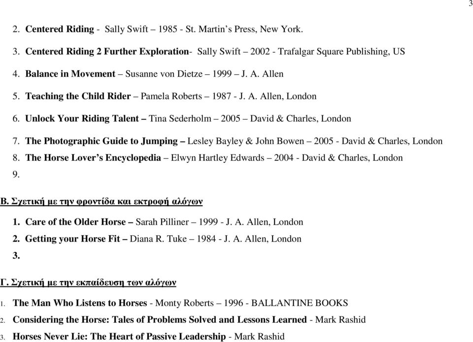 Unlock Your Riding Talent Tina Sederholm 2005 David & Charles, London 7. The Photographic Guide to Jumping Lesley Bayley & John Bowen 2005 - David & Charles, London 8.