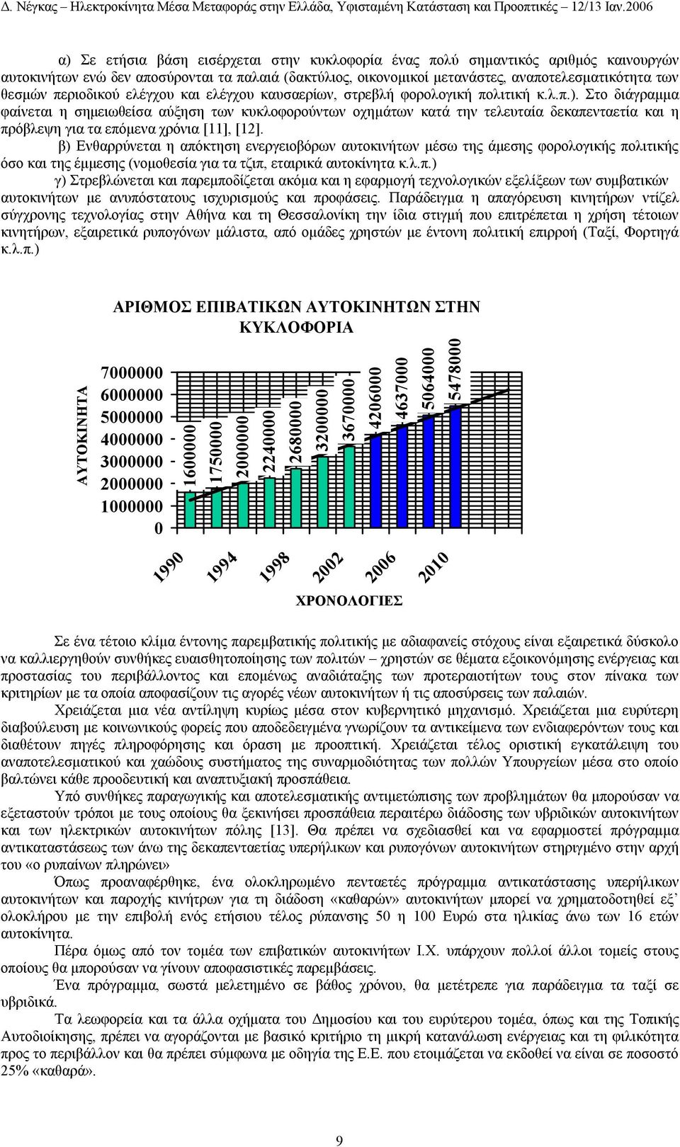 Στο διάγραµµα φαίνεται η σηµειωθείσα αύξηση των κυκλοφορούντων οχηµάτων κατά την τελευταία δεκαπενταετία και η πρόβλεψη για τα επόµενα χρόνια [11], [12].