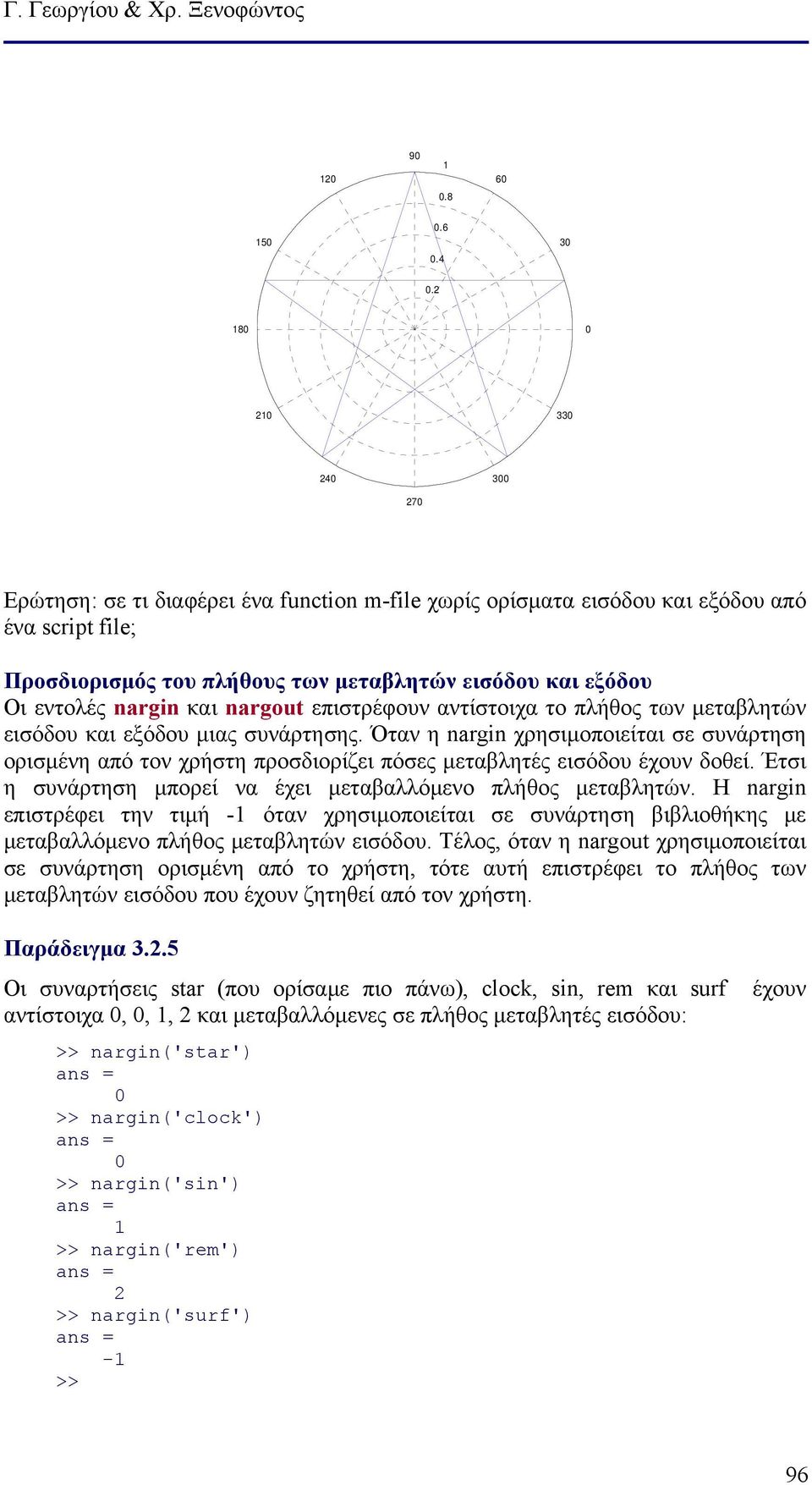 nargout επιστρέφουν αντίστοιχα το πλήθος των μεταβλητών εισόδου και εξόδου μιας συνάρτησης.