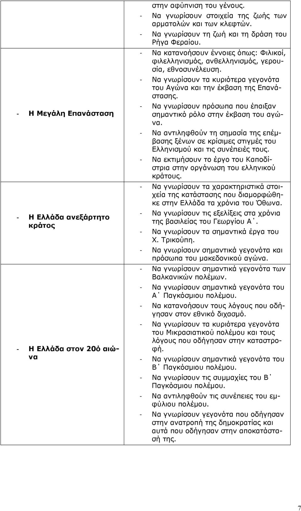 - Να γνωρίσουν τα κυριότερα γεγονότα του Αγώνα και την έκβαση της Επανάστασης. - Να γνωρίσουν πρόσωπα που έπαιξαν σημαντικό ρόλο στην έκβαση του αγώνα.