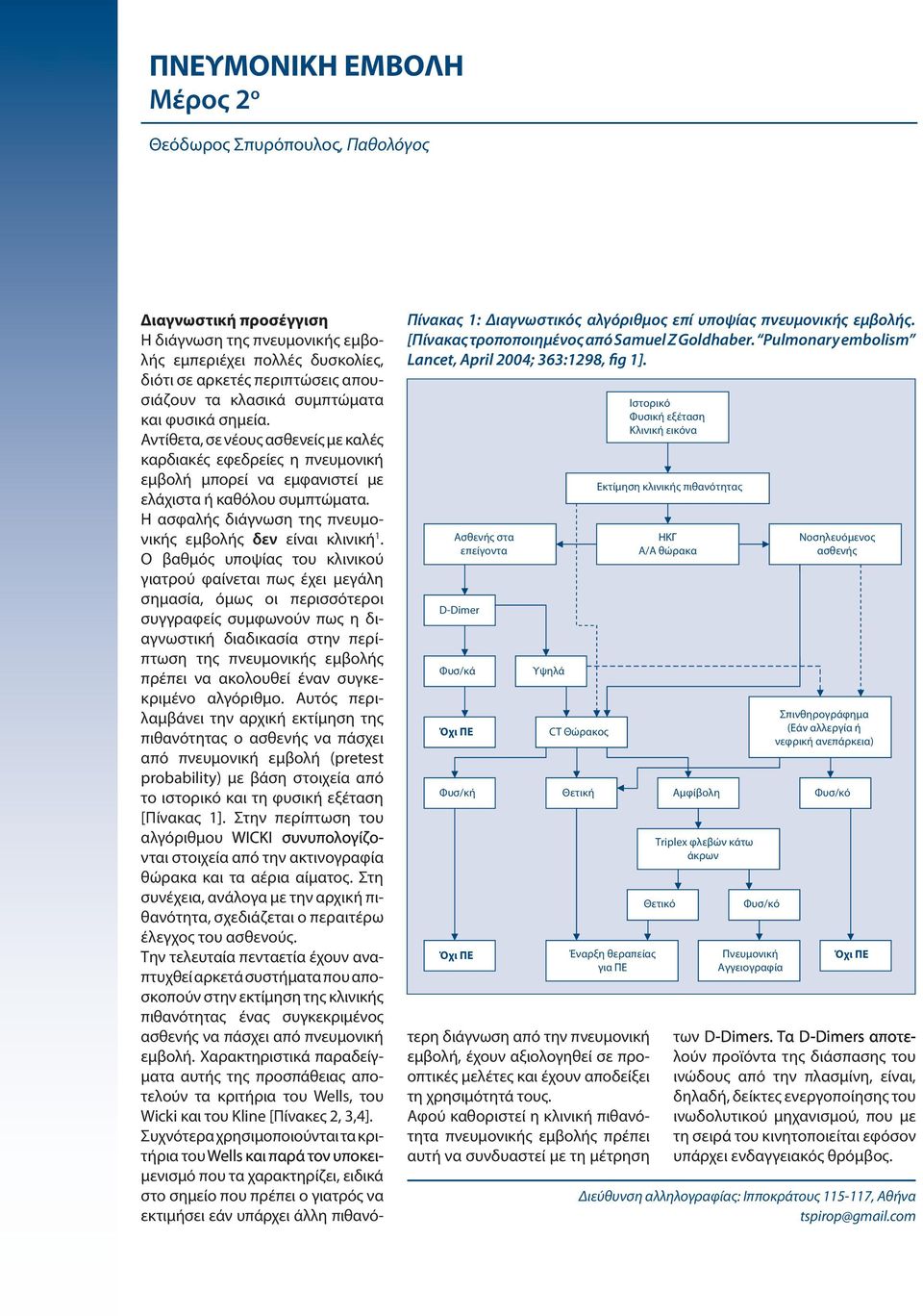 Ασθενής στα επείγοντα D-Dimer Φυσ/κά Όχι ΠΕ Φυσ/κή Όχι ΠΕ Υψηλά CT Θώρακος Θετική Διαγνωστική προσέγγιση Η διάγνωση της πνευμονικής εμβολής εμπεριέχει πολλές δυσκολίες, διότι σε αρκετές περιπτώσεις