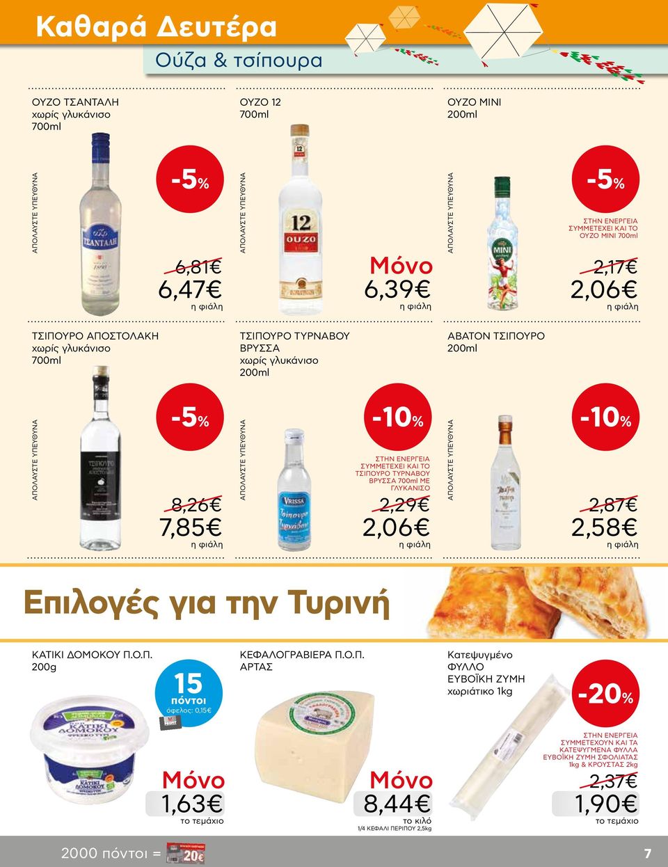 ΑΠΟΛΑΥΣΤΕ ΥΠΕΥΘΥΝΑ ΑΒΑΤΟΝ ΤΣΙΠΟΥΡΟ 200ml -5% ΣΥΜΜΕΤΕΧΕΙ ΚΑΙ ΤΟ ΟΥΖΟ ΜΙΝΙ 700ml 2,17 2,06-10% 2,87 2,58 Επιλογές για την Τυρινή KATIKI ΔΟΜΟΚΟΥ Π.Ο.Π. 200g 15 πόντοι όφελος: 0,15 ΚΕΦΑΛΟΓΡΑΒΙΕΡΑ Π.