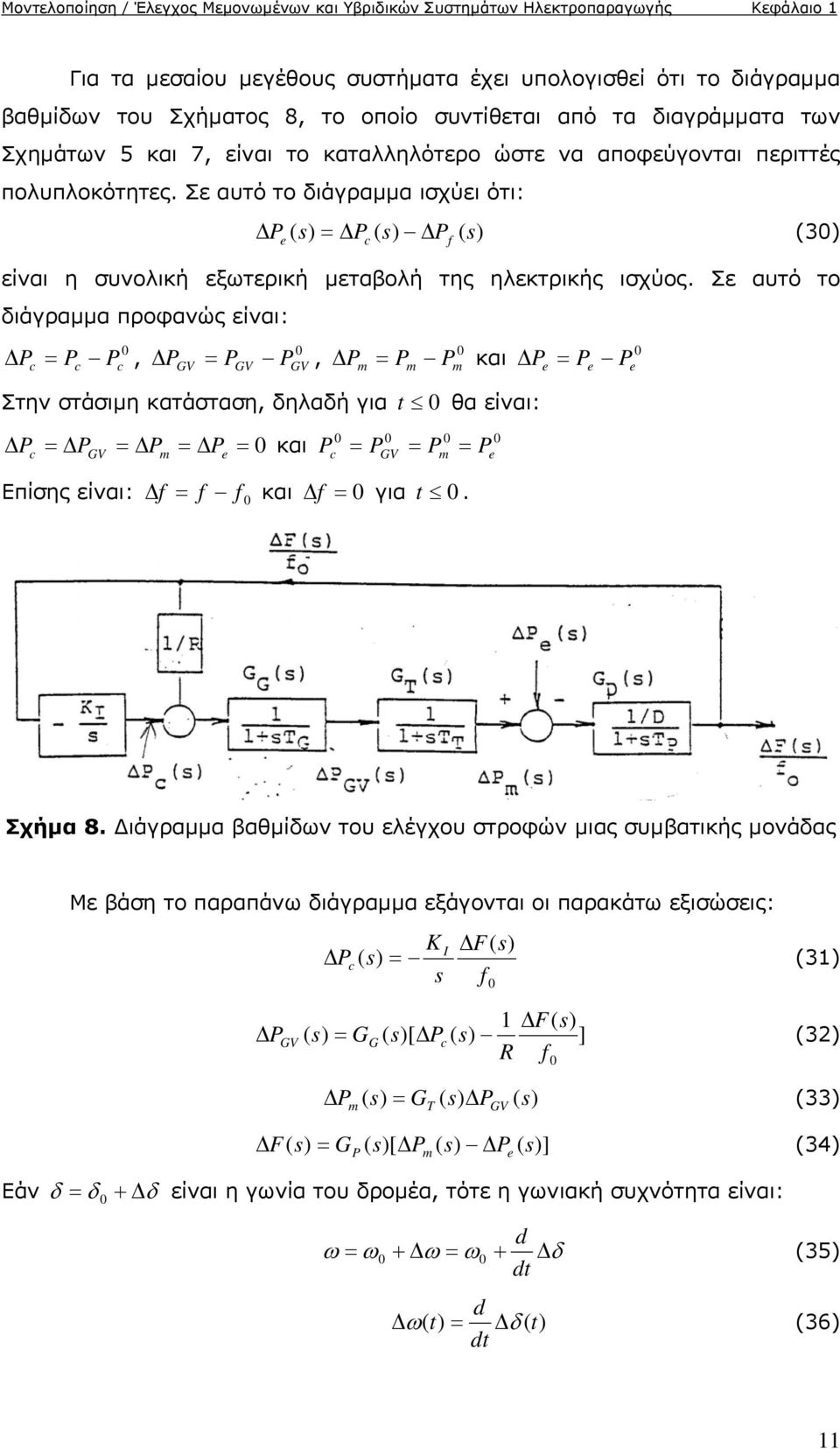 Σε αυτό το διάγραμμα ισχύει ότι: P ( s) P ( s) P ( s) (30) e c είναι η συνολική εξωτερική μεταβολή της ηλεκτρικής ισχύος.