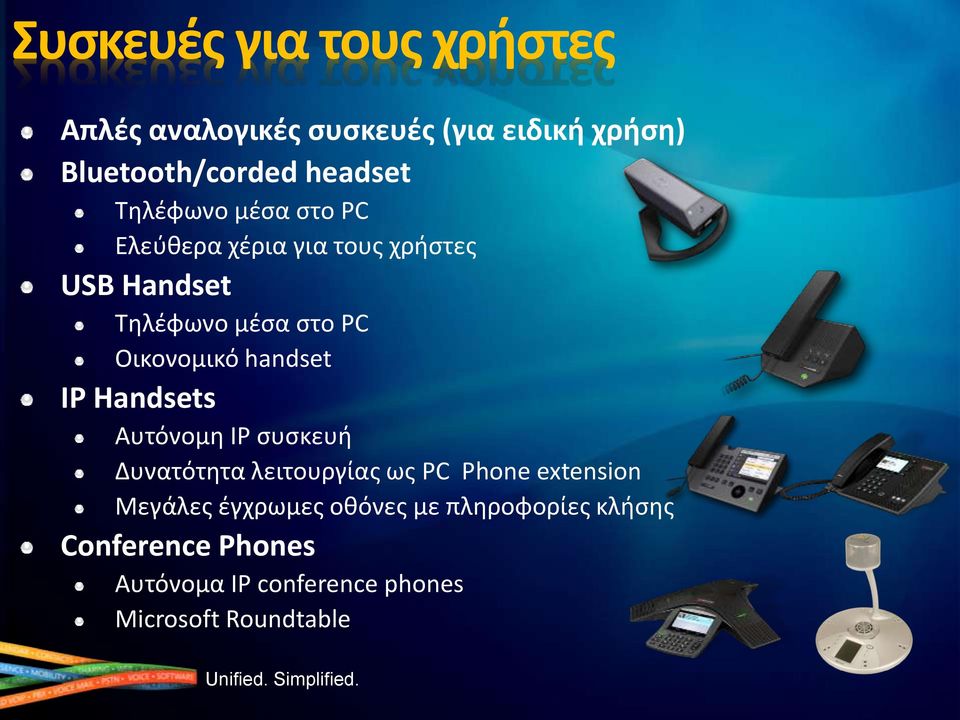 handset IP Handsets Αυτόνομθ IP ςυςκευι Δυνατότθτα λειτουργίασ ωσ PC Phone extension Μεγάλεσ