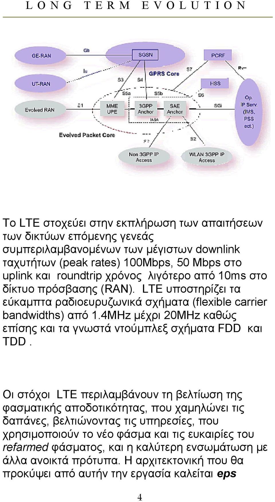 4MHz µέχρι 20MHz καθώς επίσης και τα γνωστά ντούµπλεξ σχήµατα FDD και TDD.