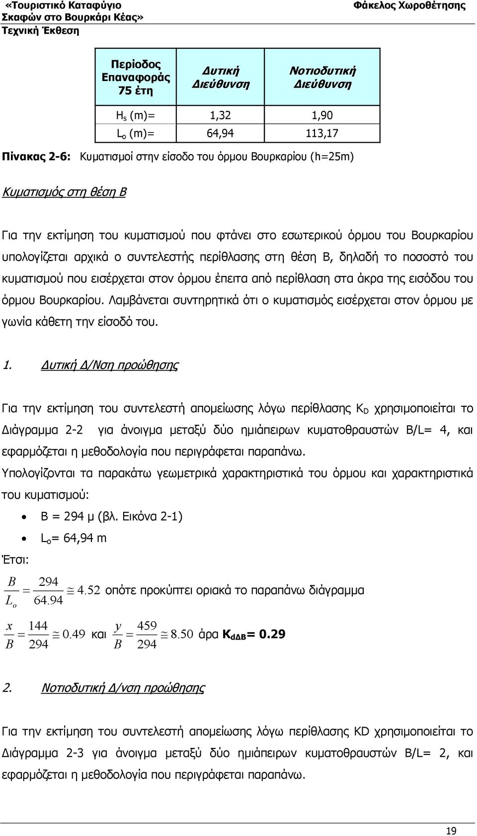 από περίθλαση στα άκρα της εισόδου του όρμου Βουρκαρίου. Λαμβάνεται συντηρητικά ότι ο κυματισμός εισέρχεται στον όρμου με γωνία κάθετη την είσοδό του. 1.