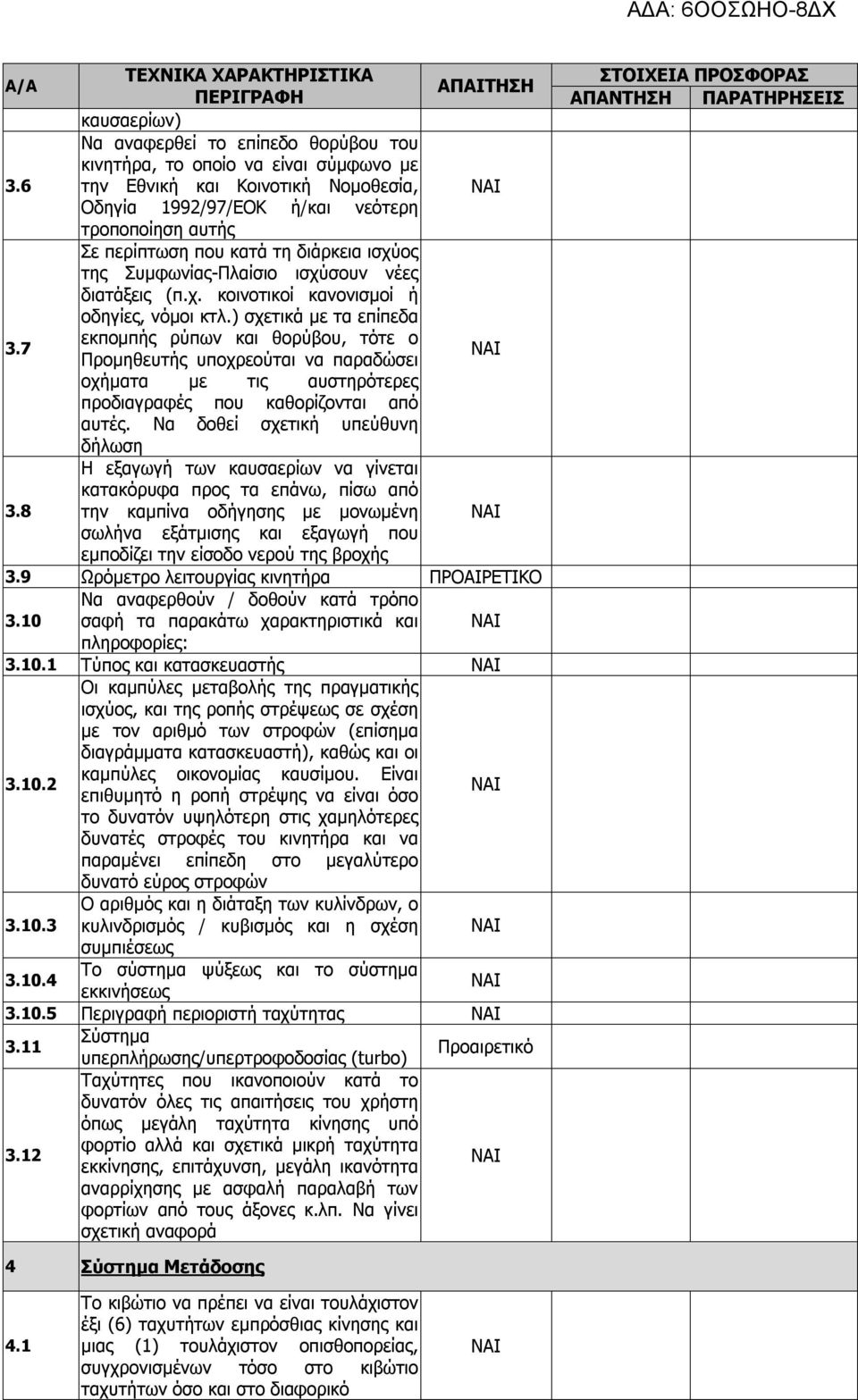 ) σχετικά με τα επίπεδα 3.7 εκπομπής ρύπων και θορύβου, τότε ο Προμηθευτής υποχρεούται να παραδώσει οχήματα με τις αυστηρότερες προδιαγραφές που καθορίζονται από αυτές.