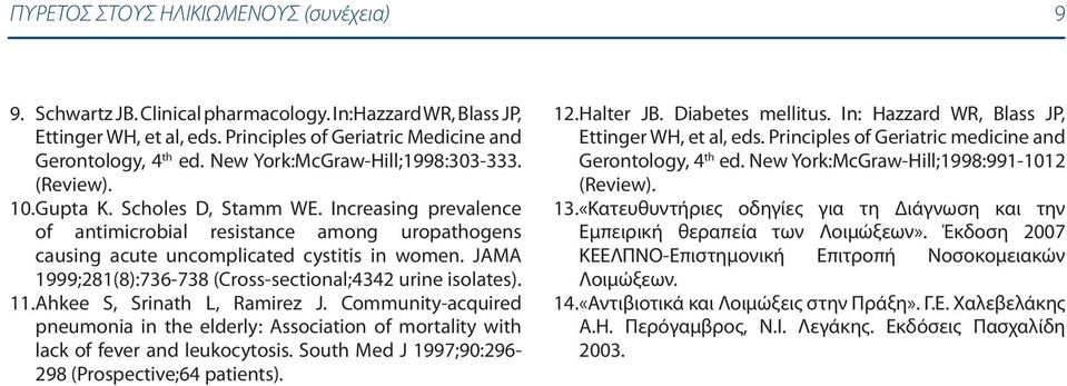 JAMA 1999;281(8):736-738 (Cross-sectional;4342 urine isolates). 11. Ahkee S, Srinath L, Ramirez J.