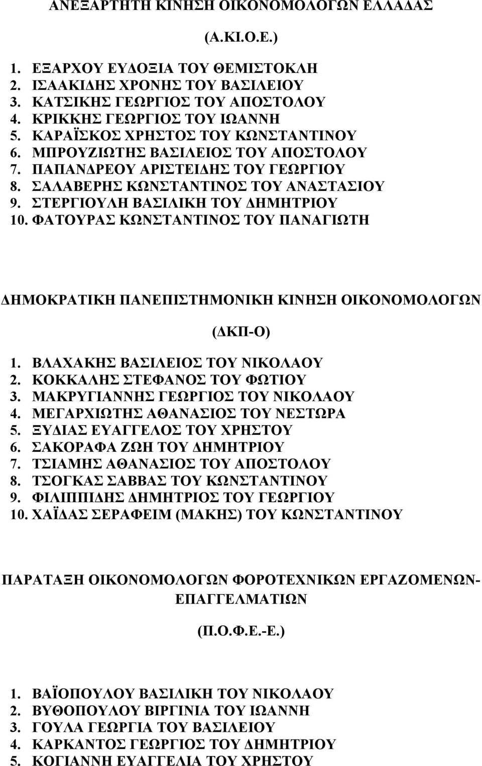 ΦΑΤΟΥΡΑΣ ΚΩΝΣΤΑΝΤΙΝΟΣ ΤΟΥ ΠΑΝΑΓΙΩΤΗ ΔΗΜΟΚΡΑΤΙΚΗ ΠΑΝΕΠΙΣΤΗΜΟΝΙΚΗ ΚΙΝΗΣΗ ΟΙΚΟΝΟΜΟΛΟΓΩΝ 1. ΒΛΑΧΑΚΗΣ ΒΑΣΙΛΕΙΟΣ ΤΟΥ ΝΙΚΟΛΑΟΥ 2. ΚΟΚΚΑΛΗΣ ΣΤΕΦΑΝΟΣ ΤΟΥ ΦΩΤΙΟΥ 3. ΜΑΚΡΥΓΙΑΝΝΗΣ ΓΕΩΡΓΙΟΣ ΤΟΥ ΝΙΚΟΛΑΟΥ 4.