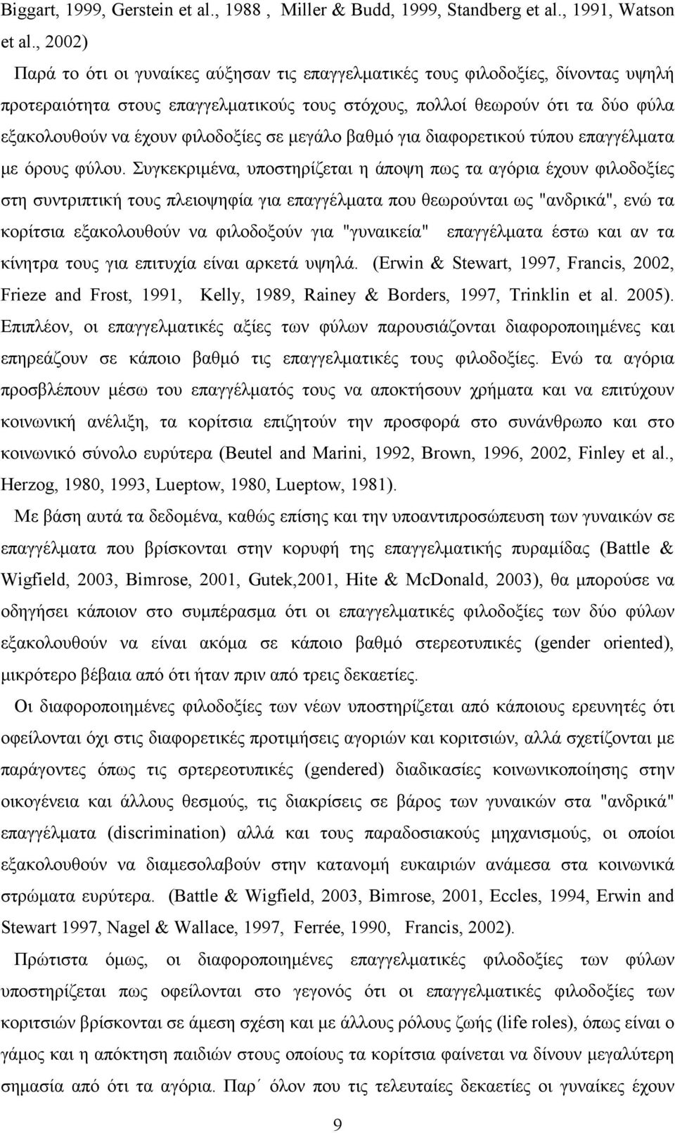 φιλοδοξίες σε μεγάλο βαθμό για διαφορετικού τύπου επαγγέλματα με όρους φύλου.