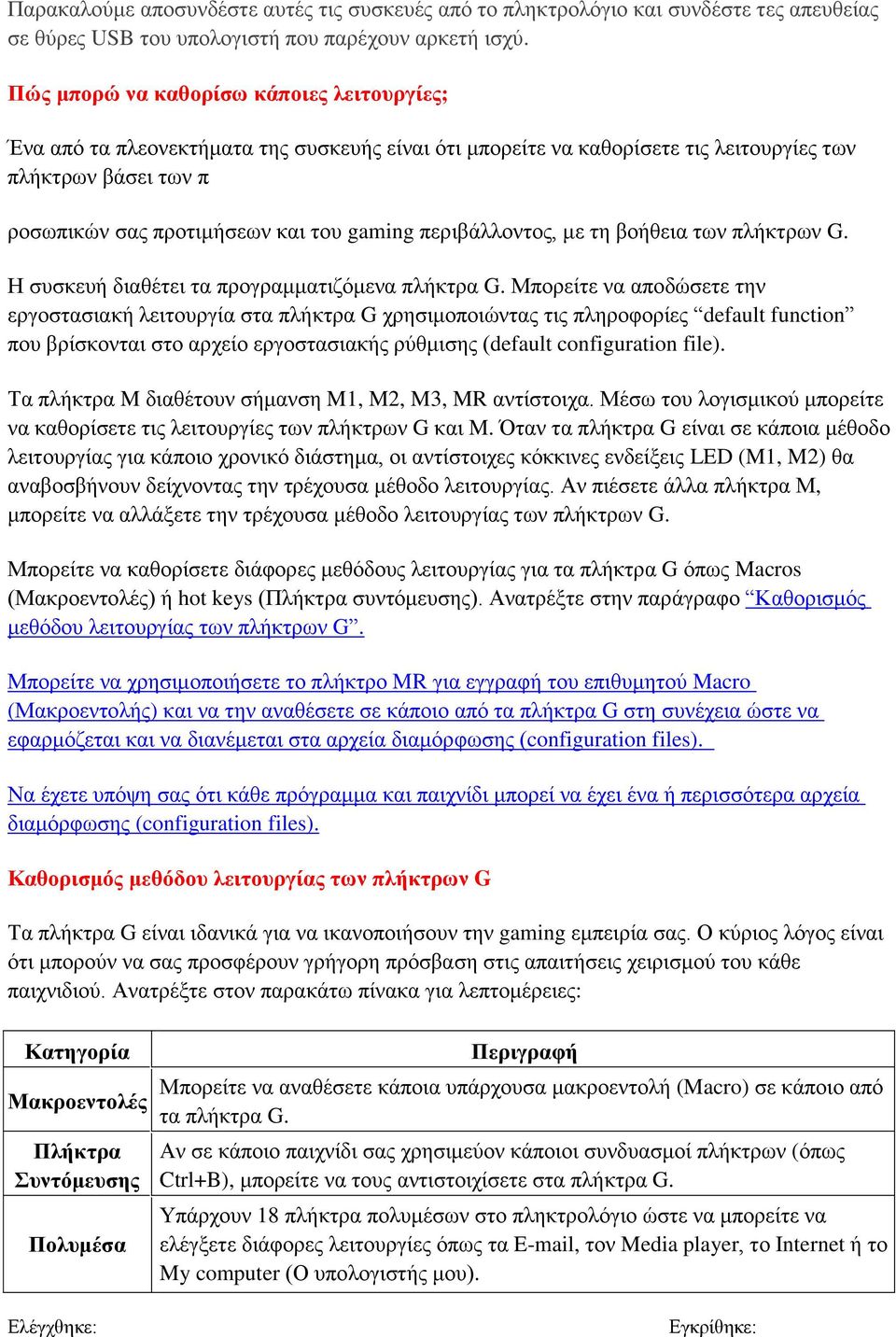 περιβάλλοντος, με τη βοήθεια των πλήκτρων G. Η συσκευή διαθέτει τα προγραμματιζόμενα πλήκτρα G.