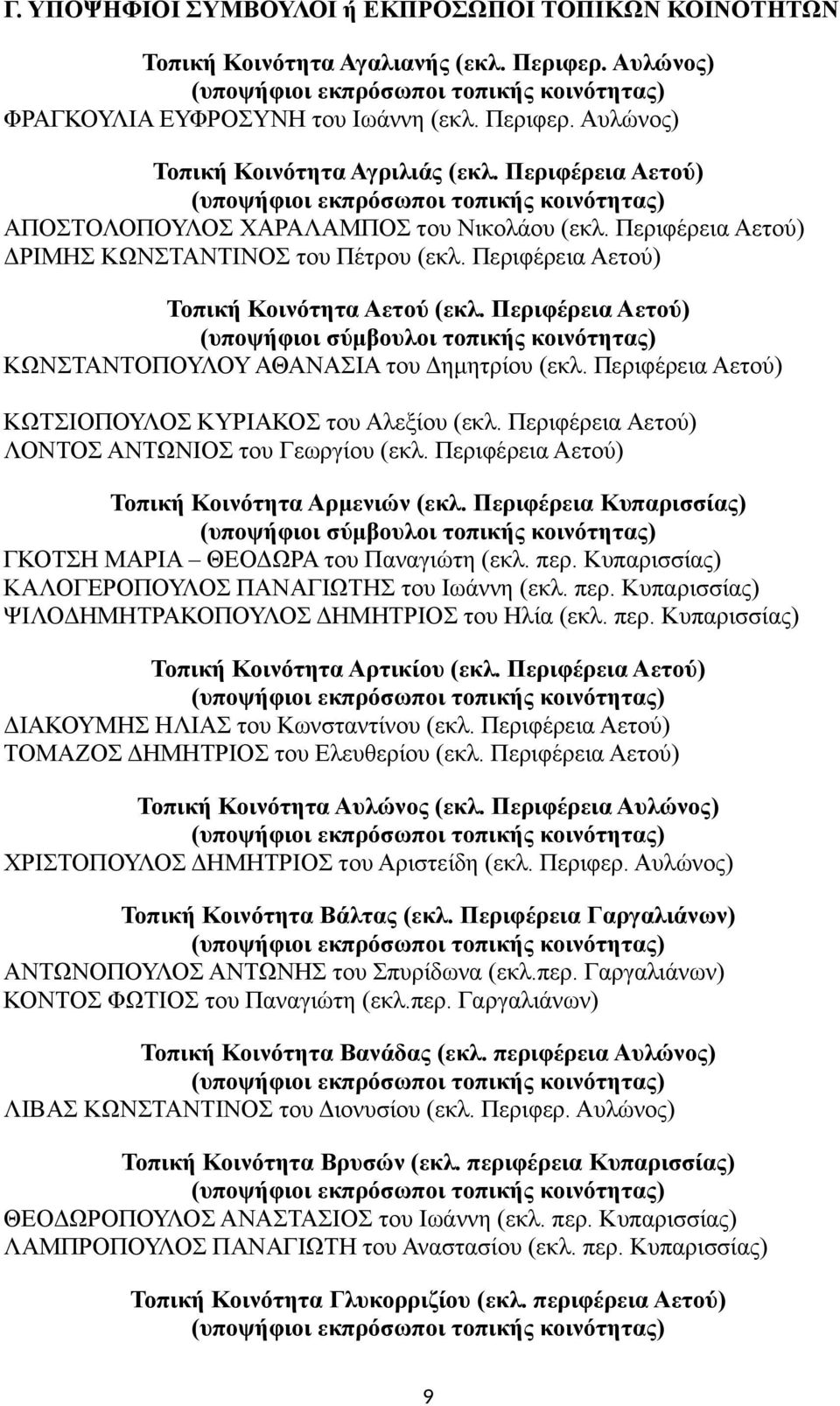 Περιφέρεια Αετού) (υποψήφιοι σύμβουλοι τοπικής κοινότητας) ΚΩΝΤΑΝΤΟΠΟΥΛΟΥ ΑΘΑΝΑΙΑ του Δημητρίου (εκλ. Περιφέρεια Αετού) ΚΩΤΙΟΠΟΥΛΟ ΚΥΡΙΑΚΟ του Αλεξίου (εκλ.