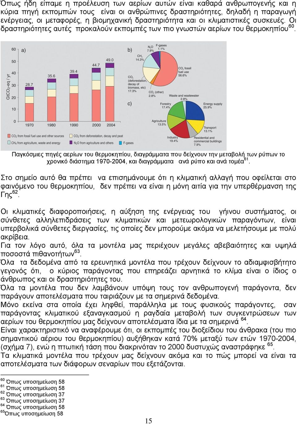 Παγκόσμιες πηγές αερίων του θερμοκηπίου, διαγράμματα που δείχνουν την μεταβολή των ρύπων το χρονικό διάστημα 1970-2004, και διαγράμματα ανά ρύπο και ανά τομέα 61.