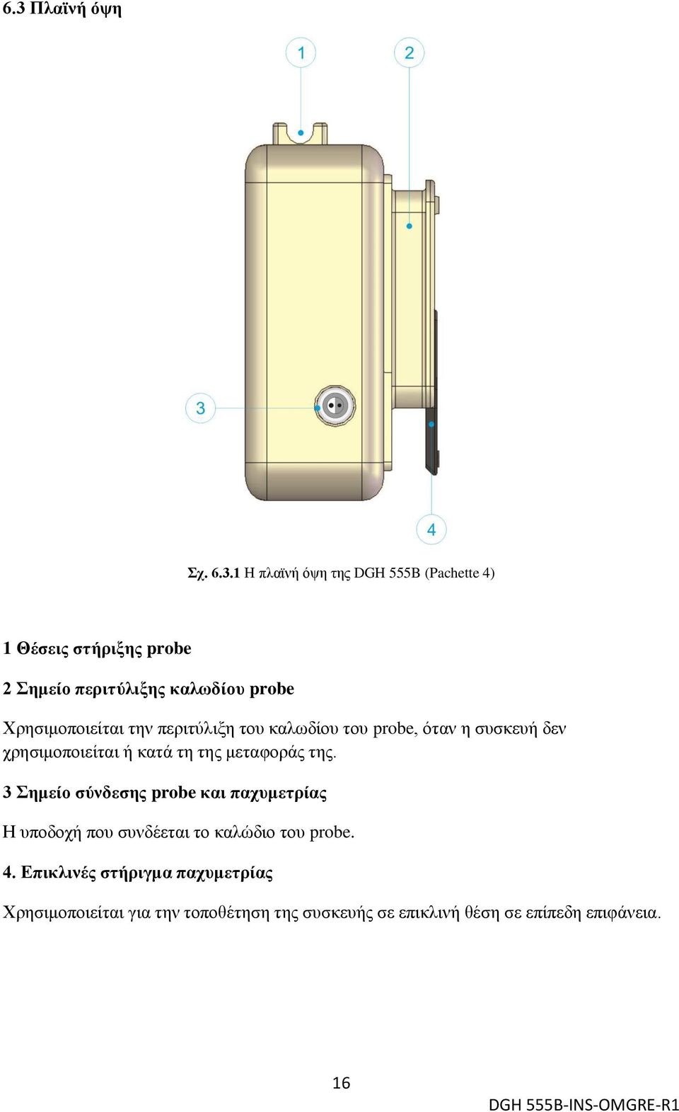τη της μεταφοράς της. 3 Σημείο σύνδεσης probe και παχυμετρίας Η υποδοχή που συνδέεται το καλώδιο του probe. 4.
