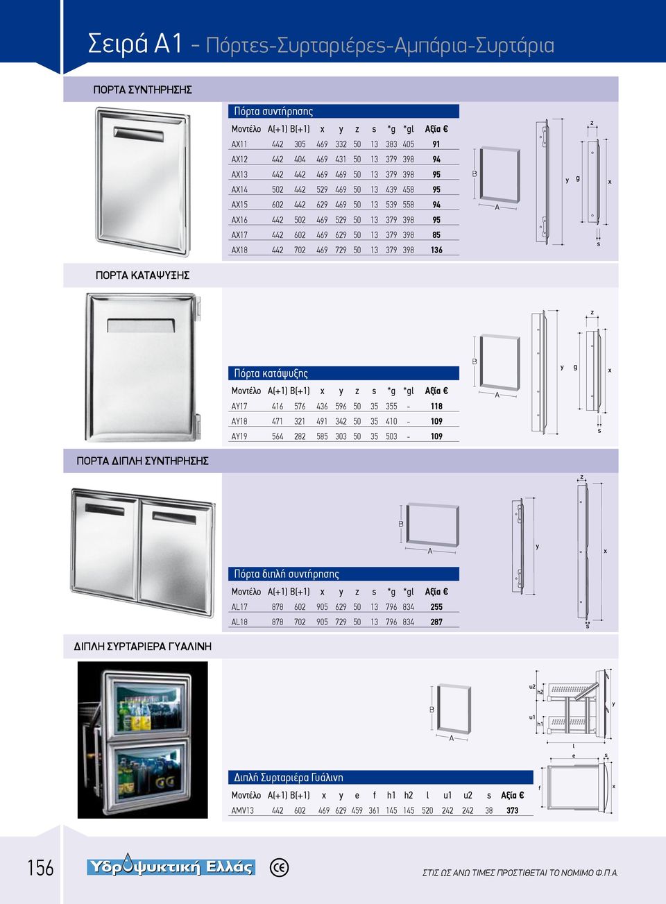 469 729 50 13 379 398 136 ΠΟΡΤ ΔΙΠΛΗ ΣΥΝΤΗΡΗΣΗΣ Πόρτα κατάψυξης Μοντέλο (+1) (+1) x y z s *g *gl ξία Υ17 416 576 436 596 50 35 355-118 Y18 471 321 491 342 50 35 410-109 Y19 564 282 585 303 50 35