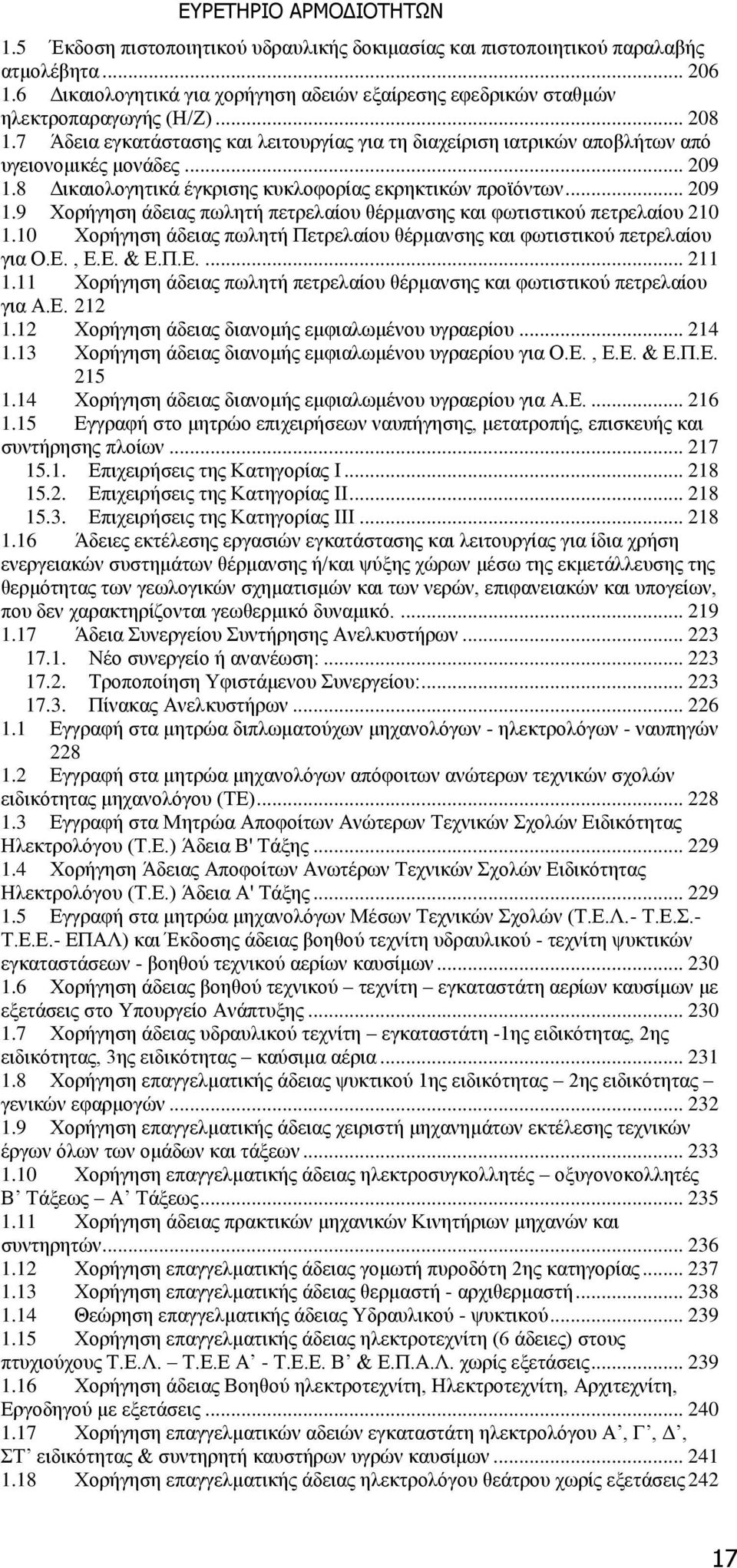 .. 209 1.8 Δικαιολογητικά έγκρισης κυκλοφορίας εκρηκτικών προϊόντων... 209 1.9 Χορήγηση άδειας πωλητή πετρελαίου θέρμανσης και φωτιστικού πετρελαίου 210 1.