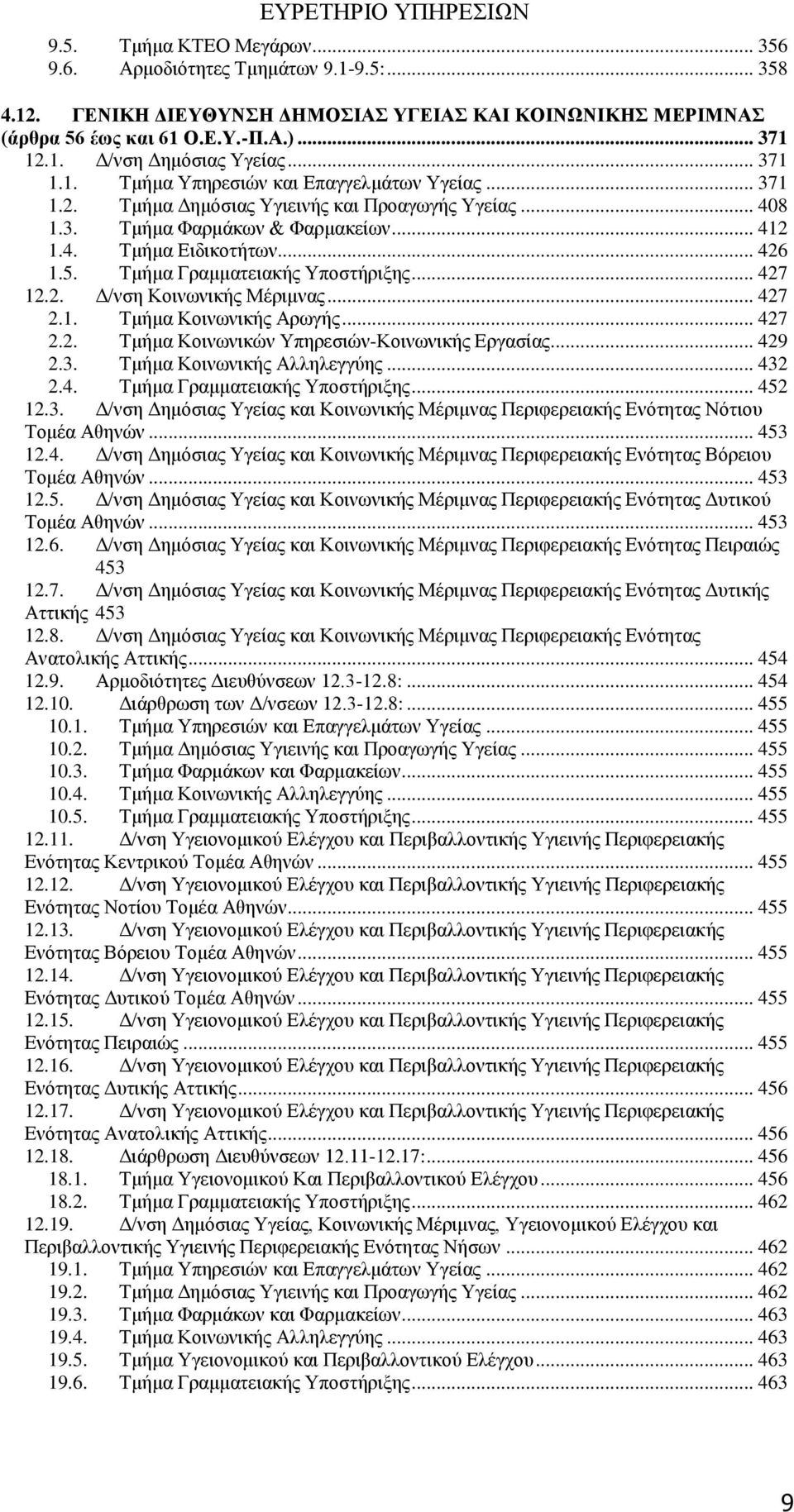 .. 426 1.5. Τμήμα Γραμματειακής Υποστήριξης... 427 12.2. Δ/νση Κοινωνικής Μέριμνας... 427 2.1. Τμήμα Κοινωνικής Αρωγής... 427 2.2. Τμήμα Κοινωνικών Υπηρεσιών-Κοινωνικής Εργασίας... 429 2.3.