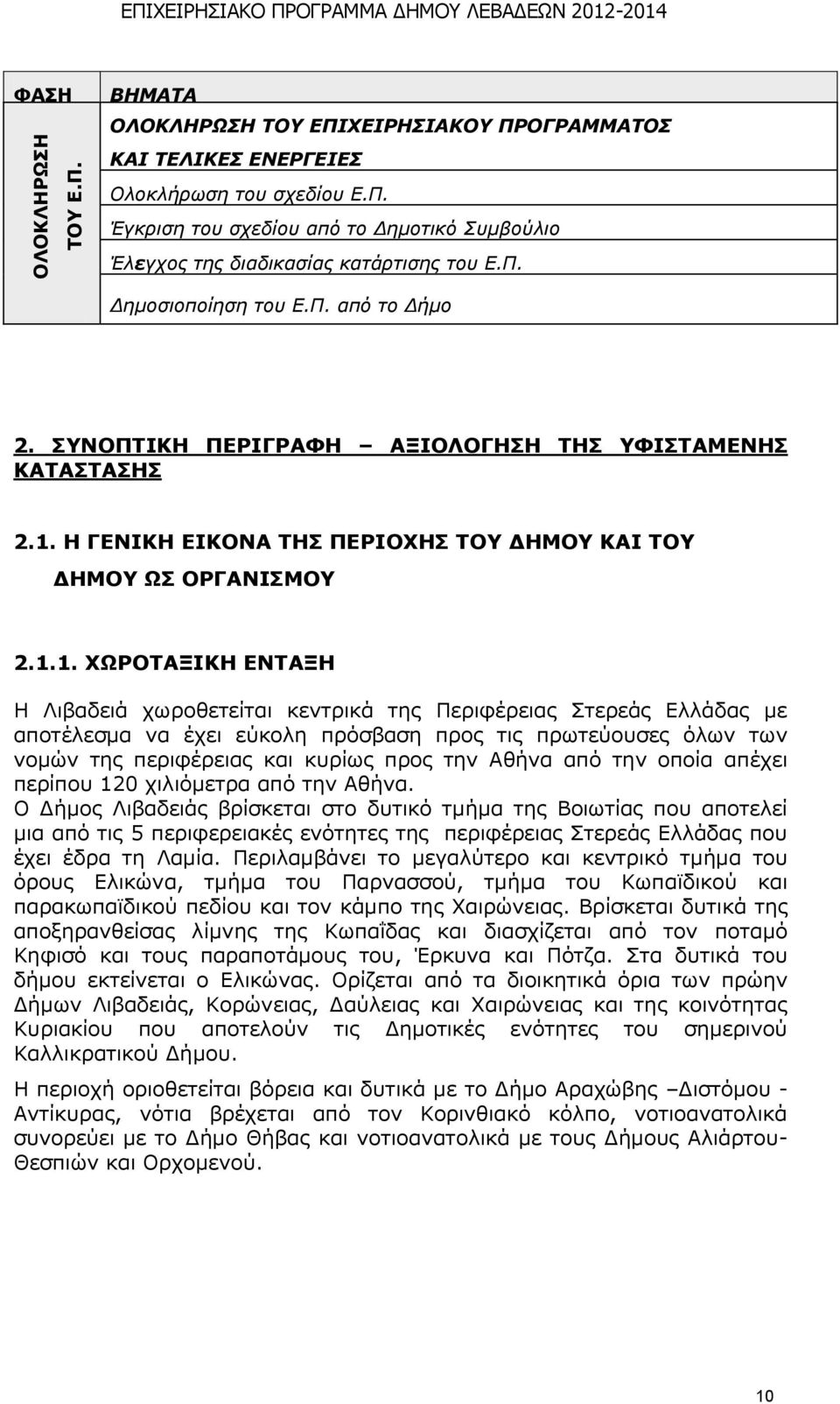 Η ΓΕΝΙΚΗ ΕΙΚΟΝΑ ΤΗΣ ΠΕΡΙΟΧΗΣ ΤΟΥ ΔΗΜΟΥ ΚΑΙ ΤΟΥ ΔΗΜΟΥ ΩΣ ΟΡΓΑΝΙΣΜΟΥ 2.1.